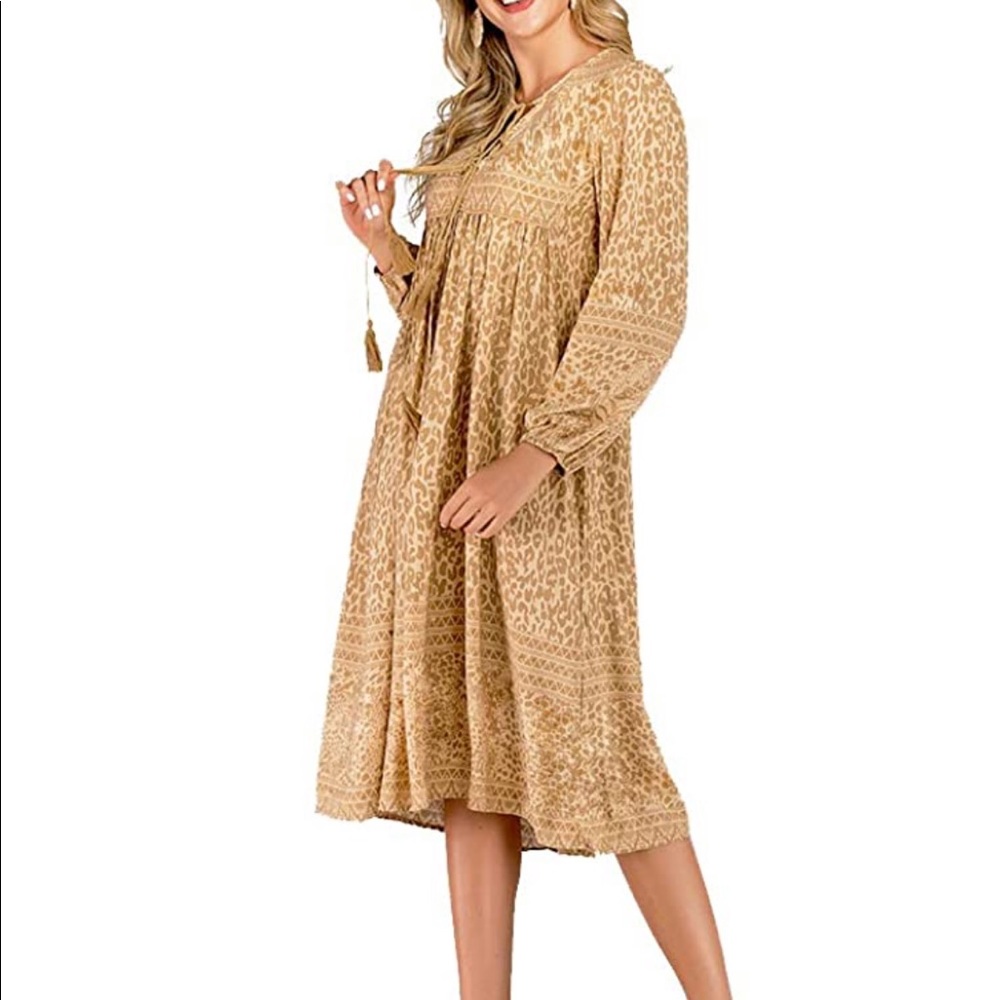 Leopard Print Tassel Midi Dress